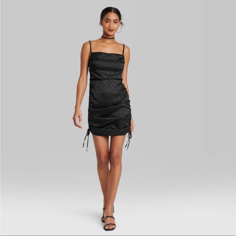 Women's Sleeveless Ruched Side Bodycon Dress - Wild Fable Black Satin XXL
